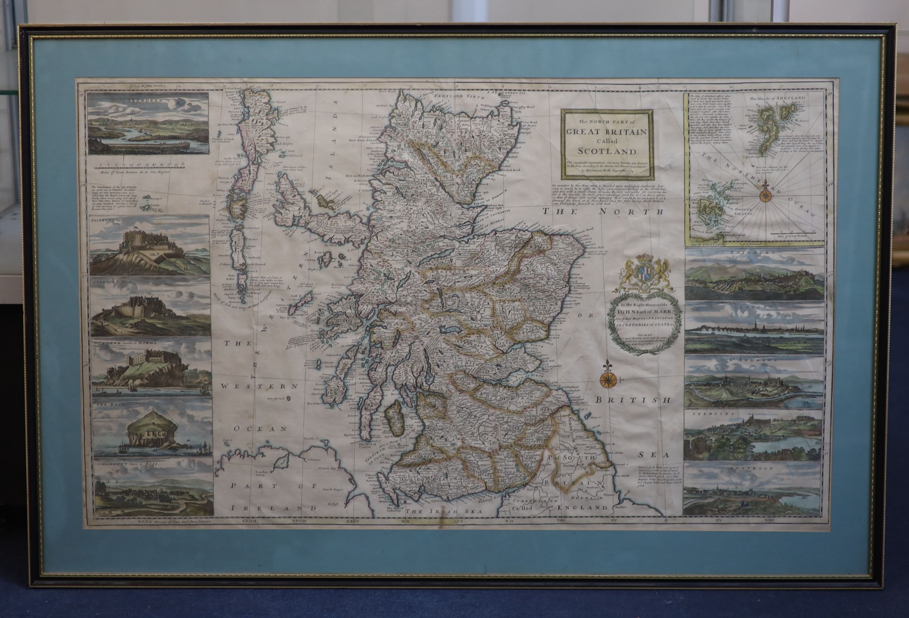Herman Moll (1654-1732), 'The North Part of Great Britain called Scotland' 1714, coloured engraving, 60.5 x 101cm